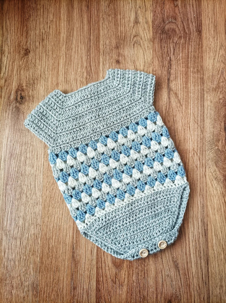 Granny Splash Romper Crochet Pattern in sizes Preemie to 2 Years PDF Digital Download
