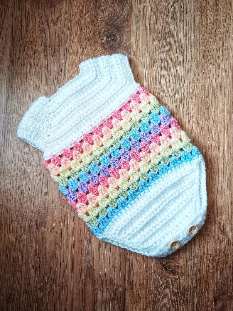 Granny Splash Romper Crochet Pattern in sizes Preemie to 2 Years PDF Digital Download