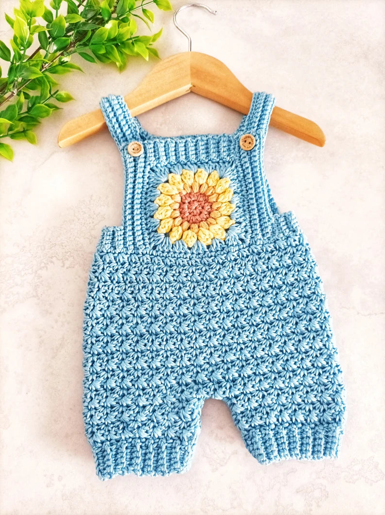 Sunflower Overalls Crochet Pattern sizes Newborn to 4 Years PDF Digital Download