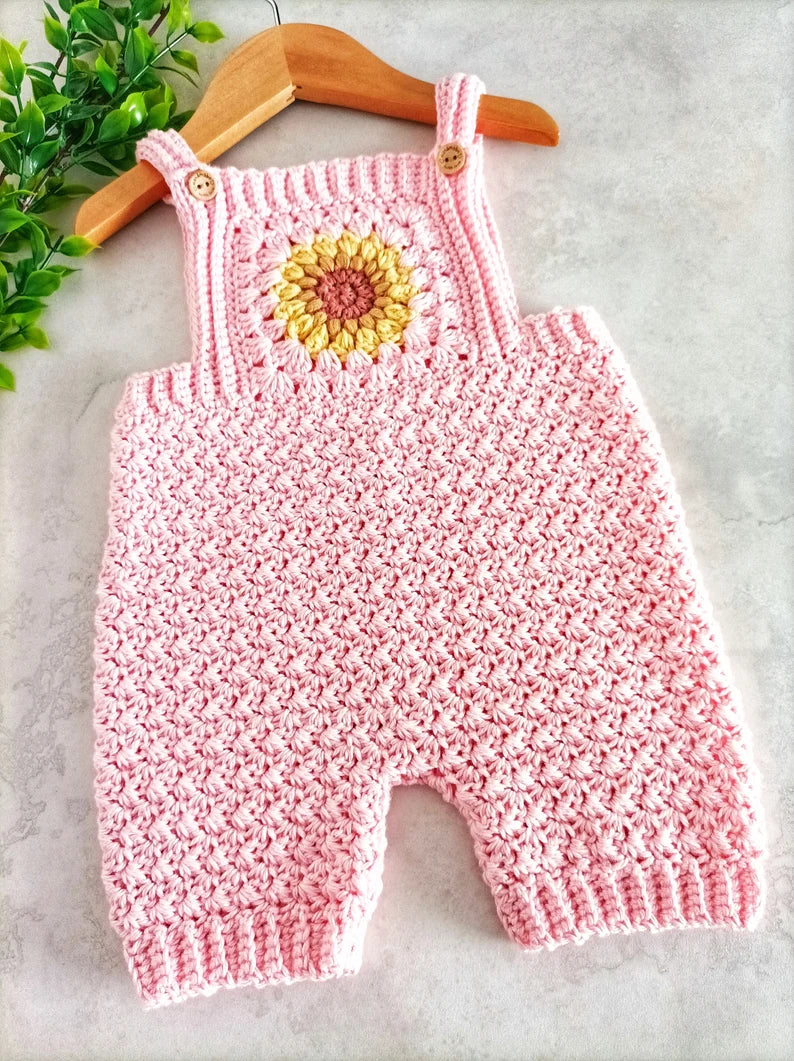 Sunflower Overalls Crochet Pattern sizes Newborn to 4 Years PDF Digital Download