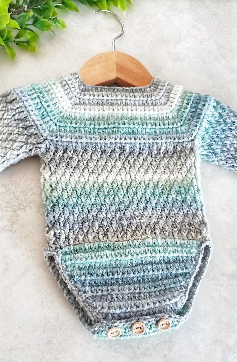 Alpine Baby Romper Crochet Pattern Sizes Preemie to 2 Years Digital Download PDF