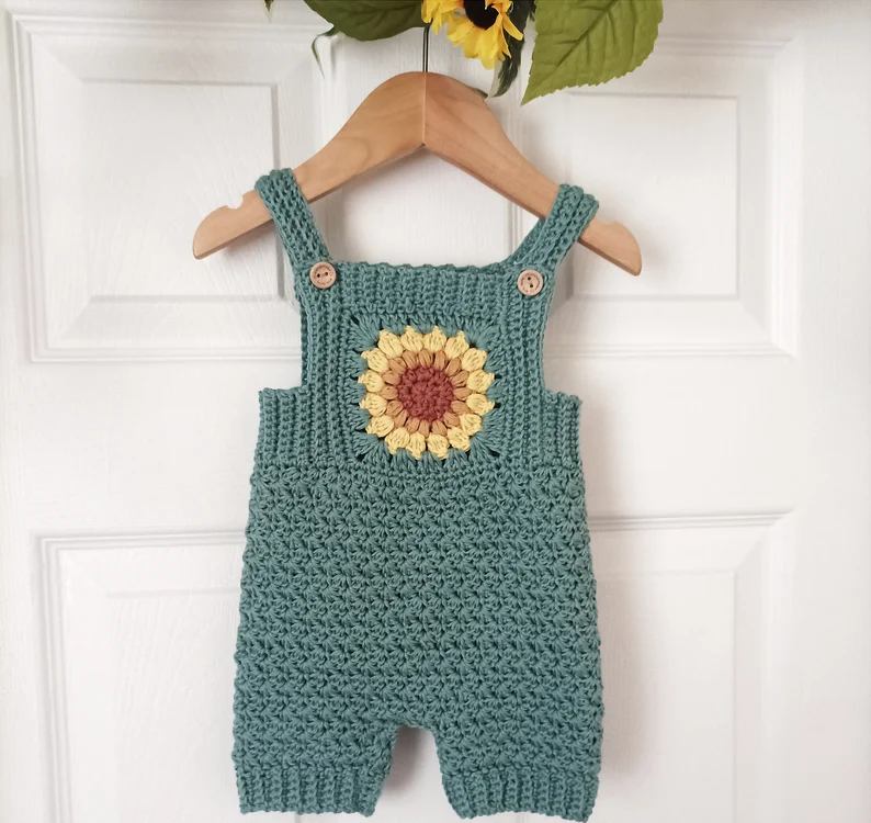 Sunflower Overalls Crochet Pattern sizes Newborn to 4 Years PDF Digital Download