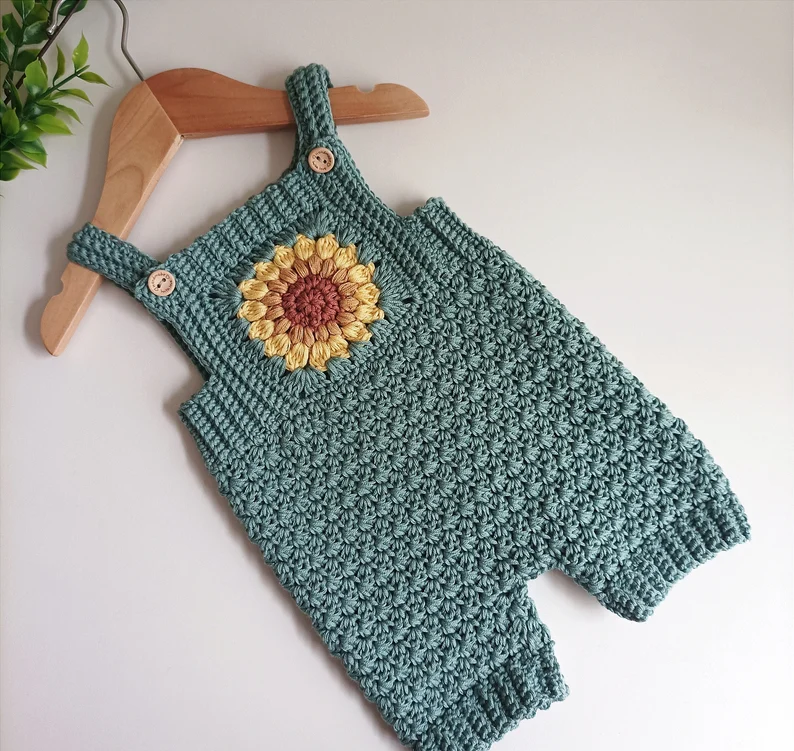 Sunflower Overalls Crochet Pattern sizes Newborn to 4 Years PDF Digital Download
