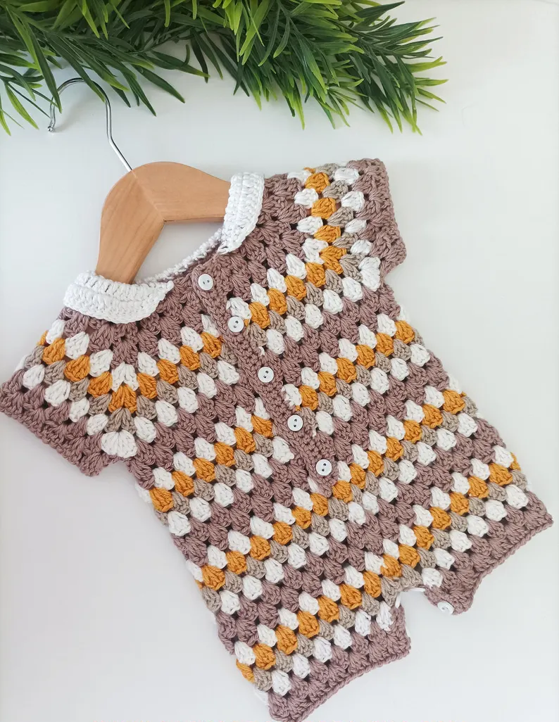 Summer Granny Playsuit Cardigan Shirt Sizes Preemie to 10 years Crochet Pattern PDF Digital Download