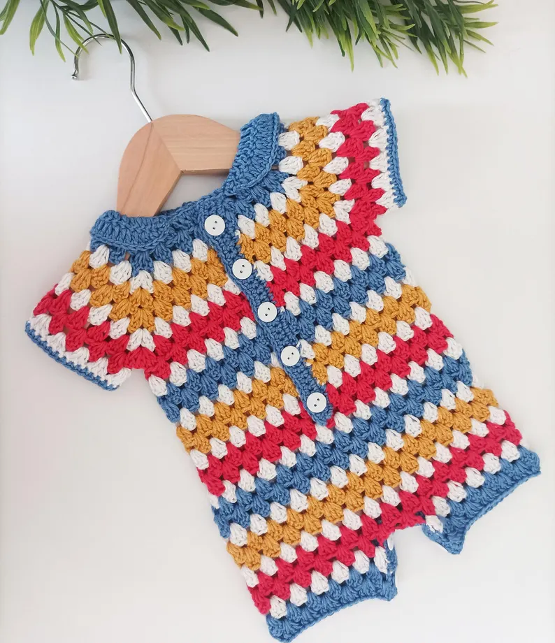Summer Granny Playsuit Cardigan Shirt Sizes Preemie to 10 years Crochet Pattern PDF Digital Download