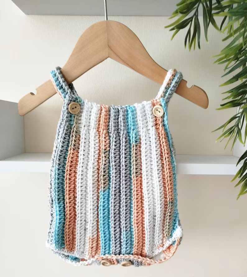Little Rib Romper Crochet Pattern Sizes Preemie to 2 Years PDF Digital Download