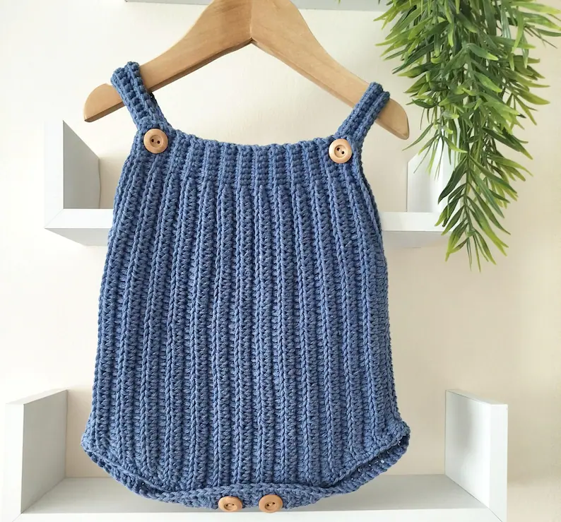 Little Rib Romper Crochet Pattern Sizes Preemie to 2 Years PDF Digital Download