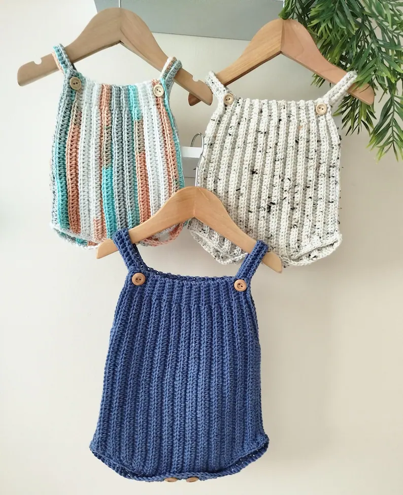Little Rib Romper Crochet Pattern Sizes Preemie to 2 Years PDF Digital Download