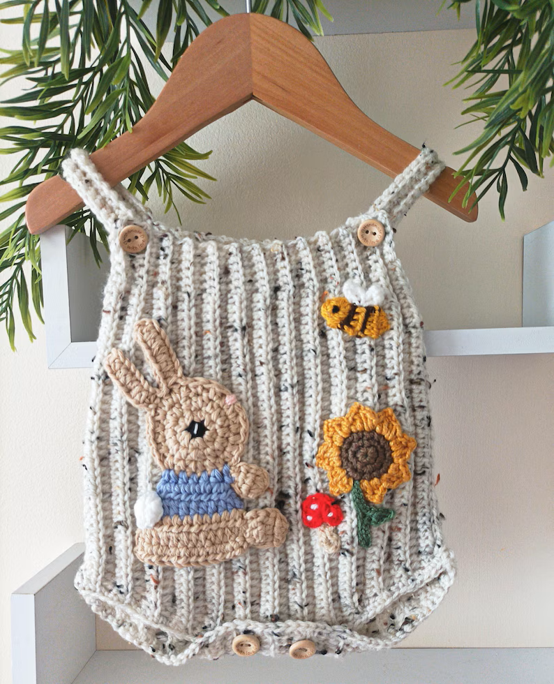 Little Rib Romper Crochet Pattern Sizes Preemie to 2 Years PDF Digital Download