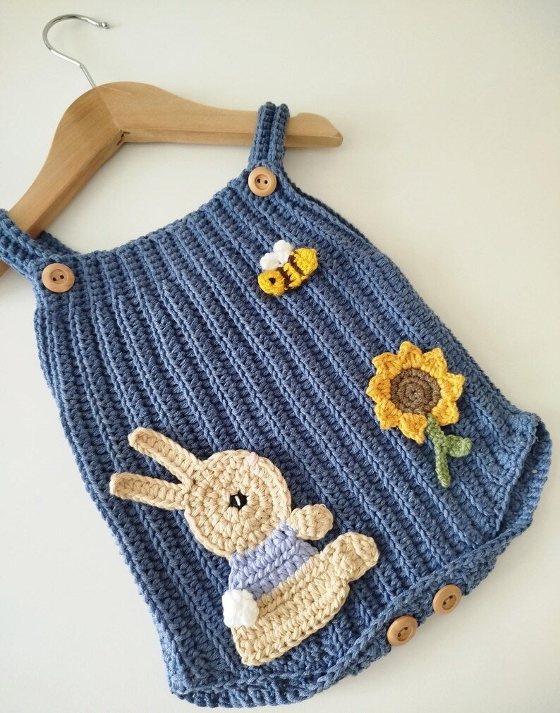 Little Rib Romper Crochet Pattern Sizes Preemie to 2 Years PDF Digital Download