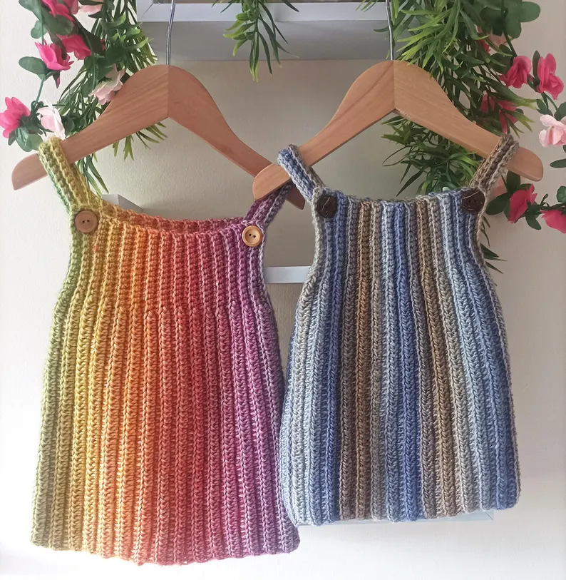 Little Rib Pinafore Dress Crochet Pattern Sizes Preemie to 10 Years PDF Digital Download