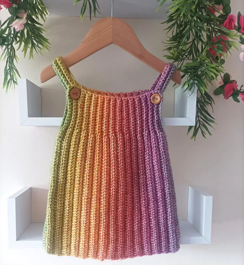 Little Rib Pinafore Dress Crochet Pattern Sizes Preemie to 10 Years PDF Digital Download