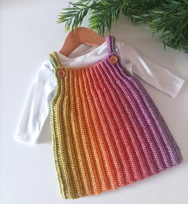 Little Rib Pinafore Dress Crochet Pattern Sizes Preemie to 10 Years PDF Digital Download